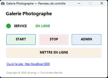Panneau de contrôle du service