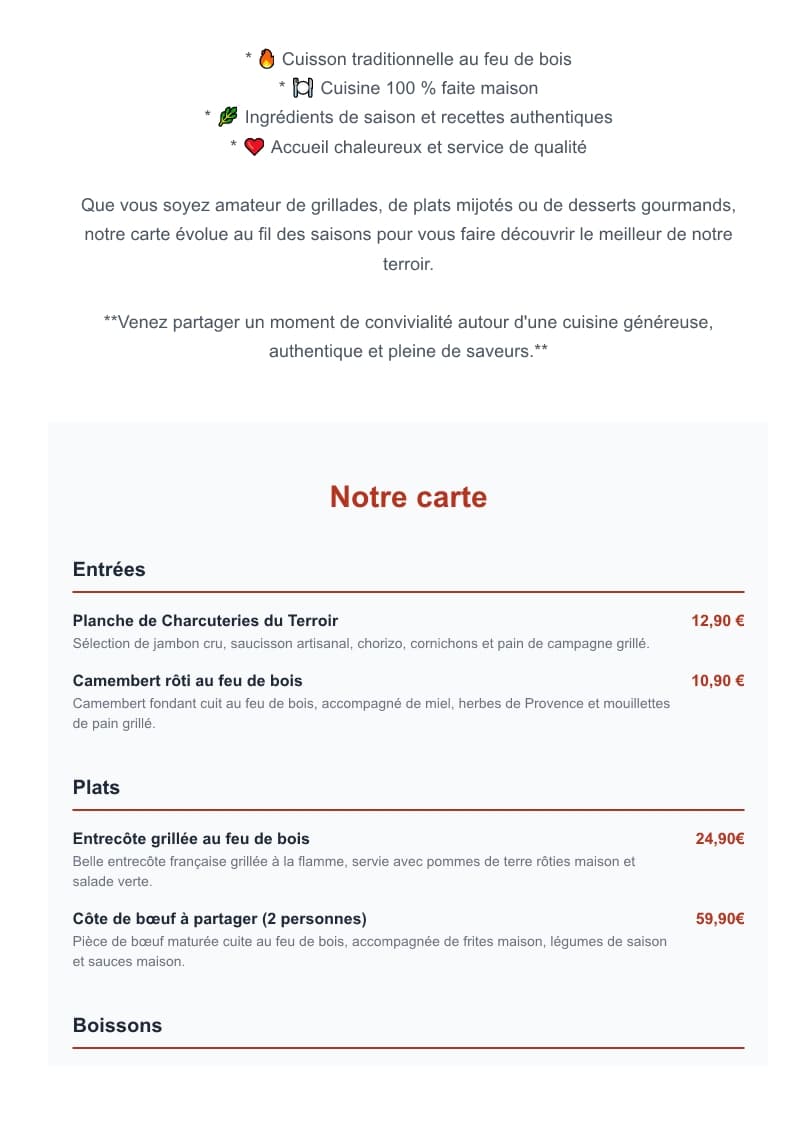 La carte / le menu