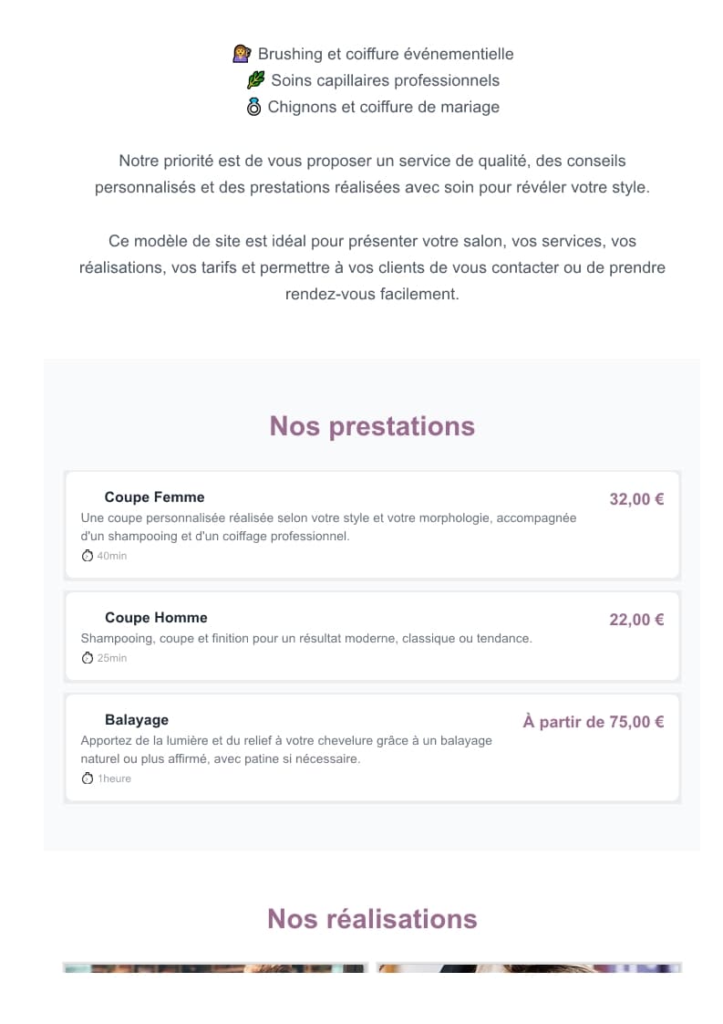 Prestations et tarifs
